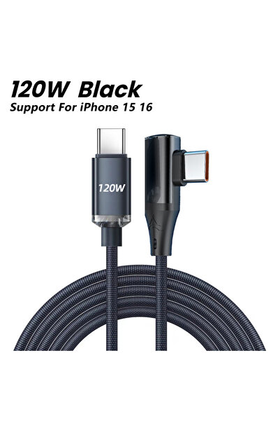 Choice 1.5 متر C إلى C أسود NNBILI 6A USB C إلى USB C كابل 90 درجة لـ OPPO 120W سلك شحن سريع لـ Hono