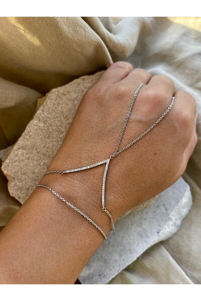 nunu takı شاحميران منقوشة بحجر فضي اللون على شكل حرف V