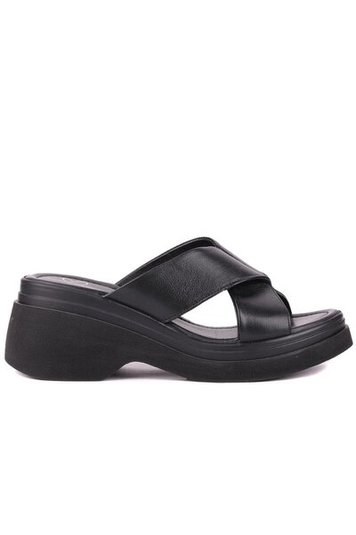 SailLakers Sail Lakers - Black Color Genuine Leather Women's Slippers