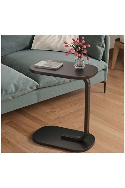 Generic C-Shaped Side Table - Elegant Black, Versatile for Living Room or Bed