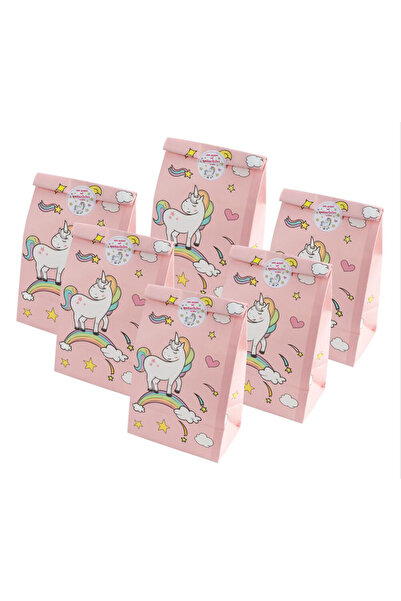 Choice 12 × 8 × 22 سم وردي 12 قطعة موضوع وحيد القرن مخصص صنع كيس ورق كرافت كي...