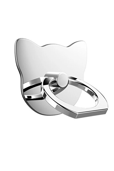 Choice حامل خاتم أصلي على شكل رأس قطة معدني فضي حامل هاتف قابل للدوران 360 در...