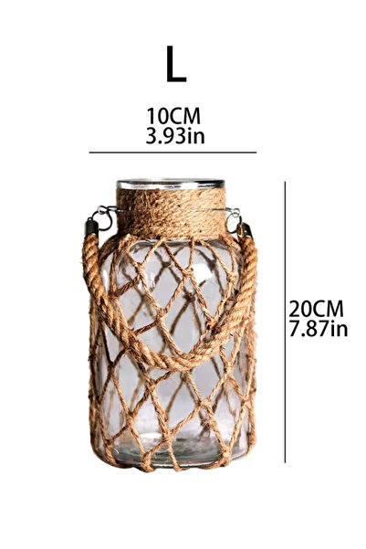 Choice TK815-RXHP239 Rustic Hanging Glass Vase with Art Hemp Rope ,Rope Net Dry Flower Glass Vase,Home Tran