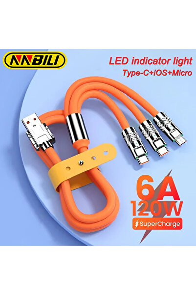 Choice 1.2 م NNBILI 3 في 1 6A 120W كابل شاحن سريع USB لـ iPhone 14 كابل شحن M...