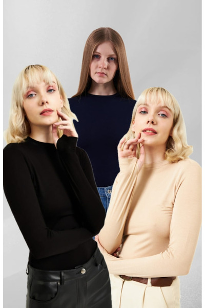 mısstresa boutıque Kadın Siyah Larcivert Krem Bisiklet Yaka Parmak Detaylı Body