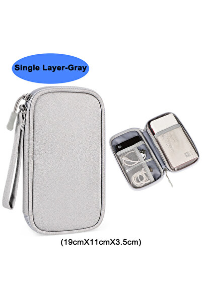 Choice حقيبة تخزين كابلات مقاومة للماء ذات طبقة واحدة رمادية منظم إلكتروني رق...