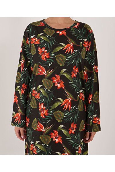 AYSUN TEKSTİL 100% Cotton Oversized Printed Cycling Collar Long Sleeve Home Dress