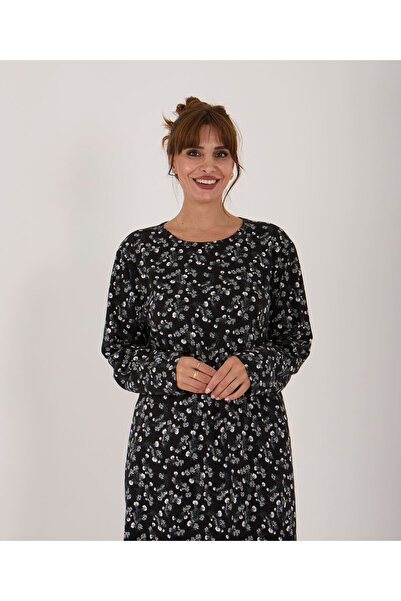 AYSUN TEKSTİL 100% Cotton Oversized Printed Cycling Collar Long Sleeve Home Dress