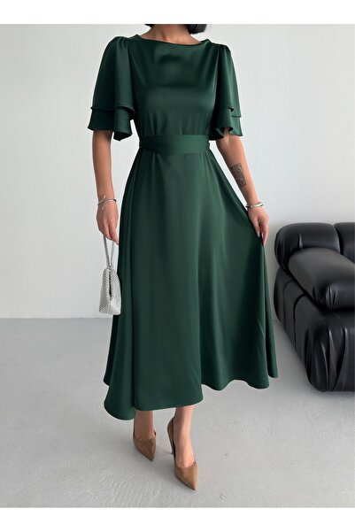ESSEDRESS Lisa Kadın Saten Abiye Zümrüt