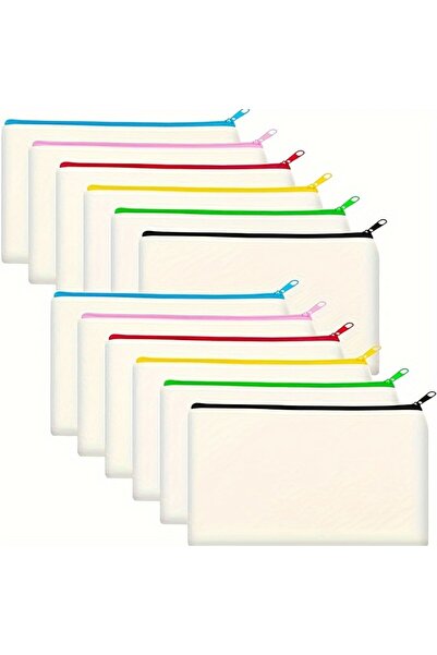 Choice بيج - 12 قطعة 12 حزمة أكياس قماشية فارغة بسحاب، حقائب قلم رصاص ومستحضر...