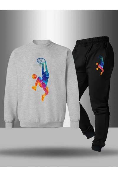 CROPSEL Children's Printed Crew Neck Sweatshirt and Sweatpants Set 3 Thread Raster for Autumn/Winter