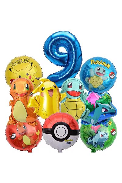 Miniso 32inch Number 9 10pcs Pokemon Balloons set Pikachu Pokemon Ball Balloons 32inch Blue Number Balloon