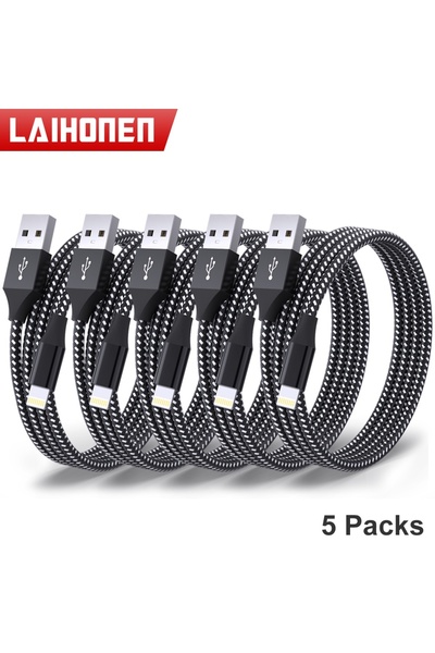 Choice 1 متر 5 قطع أسود 5 حزم USB إلى كابل إضاءة لـ iPhone14 13 12 11 Pro Max...