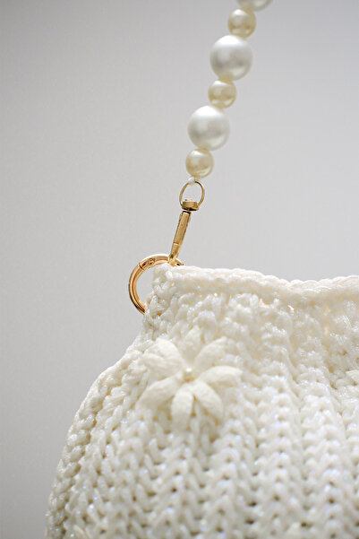 Hafagi Art El Emeği Örme Beyaz İnci Çanta