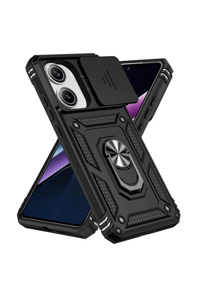 Choice Poco x7 pro Black Case For Poco X7 PRO غطاء عدسة الكاميرا غطاء الهاتف مع حامل حلقي درع قابل للدوران Sho