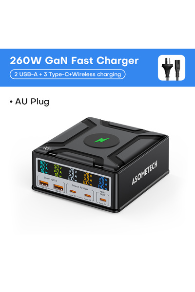 Choice مقبس AU 260W USB C GaN شاحن QC3.0 PD3.1 140W USB من النوع C شاحن سريع ...
