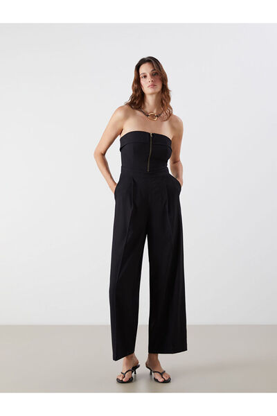 LC Waikiki Black Strapless Neckline Women's Pleated Jumpsuit