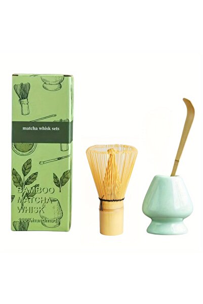 Choice Light Blue 3pcs/set Matcha Set Bamboo Whisk Tea spoon Ceramic fittings Matcha Whisk (Chasen) Tea Spo