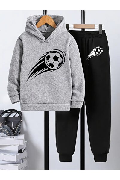 Cevval Children's Printed Hooded Sweatshirt and Sweatpants Set 3 Thread Raster for Autumn/Winter