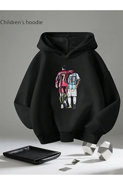 oneagılyazı سويت شيرت بقلنسوة مطبوع عليه نجم كرة القدم للأولاد - كريستيانو رونالدو ليونيل ميسي