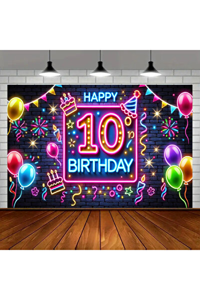 Choice5 100x150 سم MULTI لافتة حفلة عيد ميلاد العاشر، تصميم نيون نابض بالحياة...