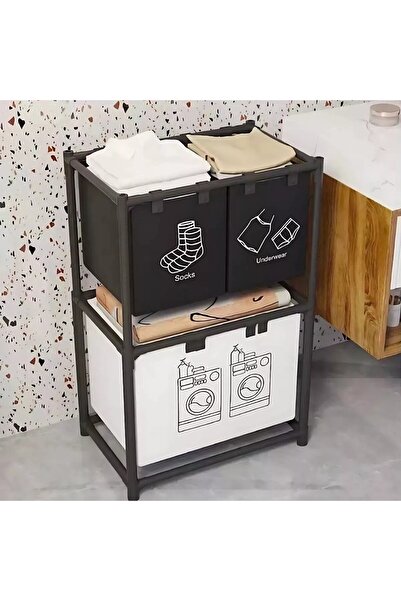 Flippy Laundry Basket Flippy, 2-Tier, 3 Baskets, Stainless Steel Frame, 97x28x57 cm, Black