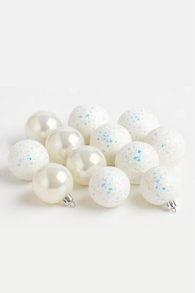 BeySüS Στολίδι Χριστουγεννιάτικου Δέντρου Γυαλιστερό και Υφήριχτο Λευκό Μπαλάκι 6 εκ. Συσκευασία 16 τεμαχίων