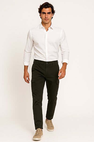 OIL PARK Straight Leg Lycra 100% Linen Gabardine Trousers with Back Pocket Flap