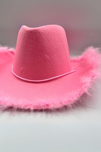 Le Mabelle Pembe Tüylü Kız Çocuk Kovboy Şapkası