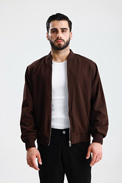 İLKCET MODA V-подібний комір, застібка-блискавка, кавовий колір, оверсайз, сезонна куртка