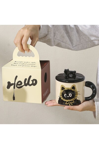 Flippy Ceramic Mug, Flippy, Gift Box Model, Tea Mug, Coffee Mug, Retro Design Mug Lid with 3D Figurine