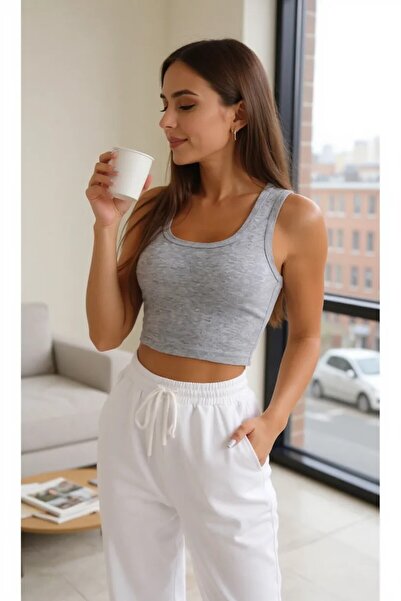 evolise Women's Grey Square Neck Crop Top Blouse - Stylish, Comfortable, and ...