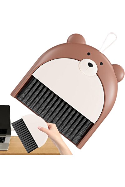 Flippy Set mătură și făraș, Flippy, pentru birou, PP, model cu ursuleți, 23,5 x 18 cm, maro