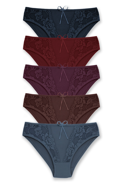 ZENA UNDERWEAR Chiloți de damă din bumbac din 5 piese cu detaliu din dantelă în față