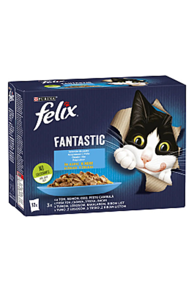 Felix Wet Food for Cats, Fantastic with Tuna/Salmon/Cod/Cambula Fish, in Jelly, Mixed Pack, 12x85g