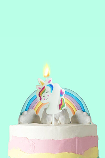 Le Mabelle Beyaz 4 Rakamı Unicorn Figür Parti Mumu