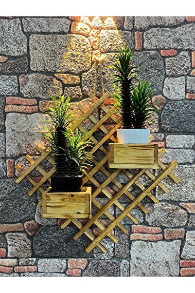 Göçmen ahşap ürünleri Doğal Ahşap 2’li Çapraz Duvar Çiçekliği | Saksılık