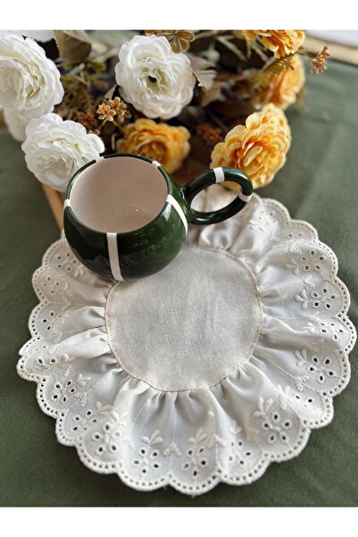 NURGİTA HOME Fisto Fırfırlı Ham Keten Kokteyl Peçete Bej 20 cm (2 adet)