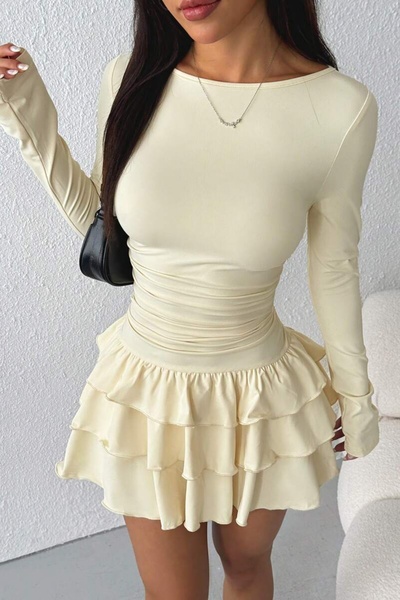 JE-TU Eteği Kat Kat Volanlı Mini Elbise JT9060