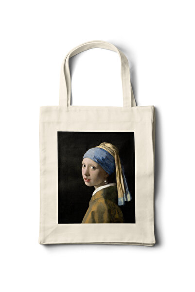 INKD حقيبة قماش فنية - تصميم يوهانس فيرمير "فتاة مع أقراط اللؤلؤ" - 35x40