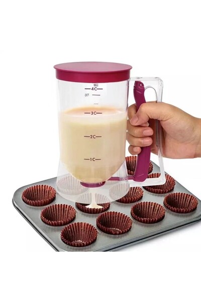 Flippy Cake Batter Dispenser, Plastic, Spring Handle, 900 ml, 18.5 x 11 cm, Red