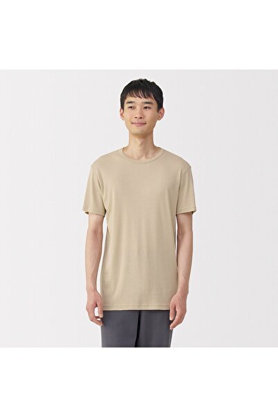 Muji تي شيرت قطني ماص للرطوبة برقبة دائرية وأكمام قصيرة