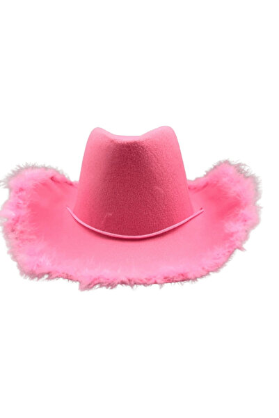Le Mabelle Pembe Tüylü Kız Çocuk Kovboy Şapkası