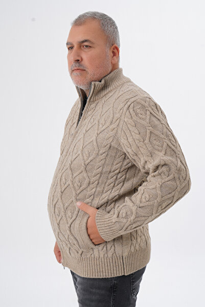 Trist Star Plus Size Men's Mink Pocket Zippered Walking Hair Braided Wool Cardigan Trist-2120