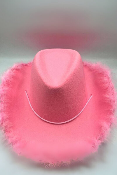 Le Mabelle Pembe Tüylü Kız Çocuk Kovboy Şapkası