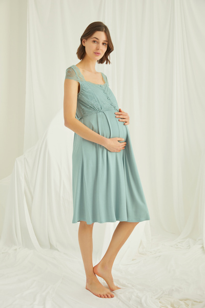 MONAMİSE Γυναικείο, Σετ Πυζάμες Ανοιχτό Πράσινο, με Δαντέλα στο Μπροστινό Μέρος, Κατάλληλο για Θηλασμό, Εγκυμοσύνη/Μετά τον τοκετό