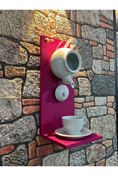 Göçmen ahşap ürünleri Pembe Renkli Ahşap Porselen Çaydanlık Duvar Dekorasyonu