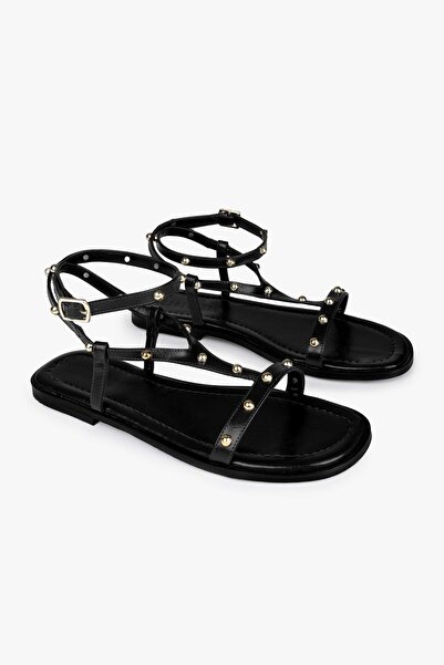 Shoeberry Women's Auren Black Leather Trock Sandals