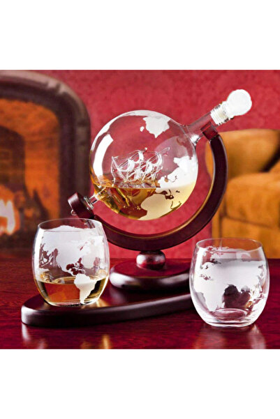 velve Set decantor cu doua pahare din sticla, design Glob Pamantesc, cu supor...