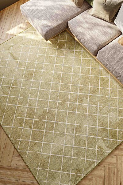 Lorente Home Mia Viscose Woven Carpet Non-Slip Base Washable Green White Living Room Carpet 1403